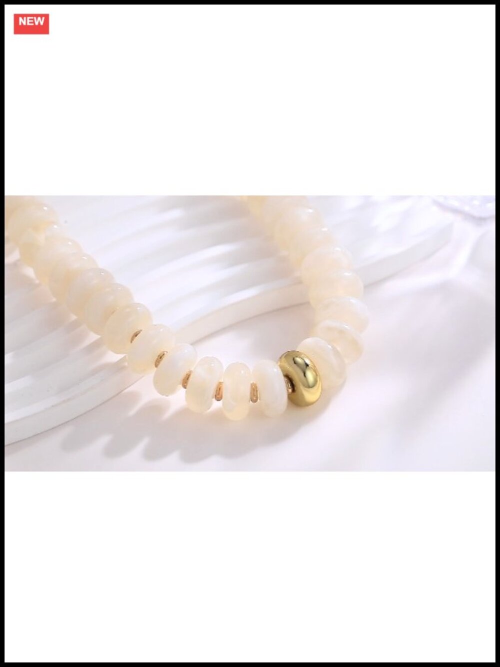 Chunky Beaded Choker Necklace Gold Accent Adjustable Boho Summer Jewelry - Picture 6 of 6